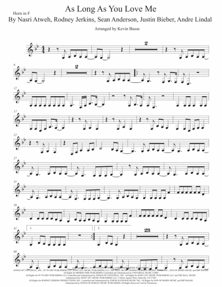 As Long As You Love Me Horn In F Original Key Sheet Music