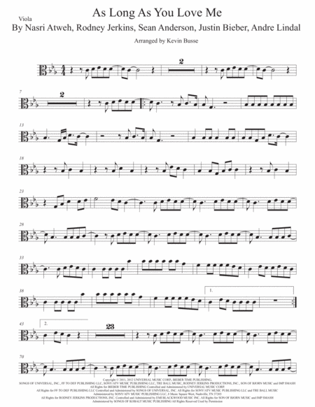 As Long As You Love Me Viola Original Key Sheet Music