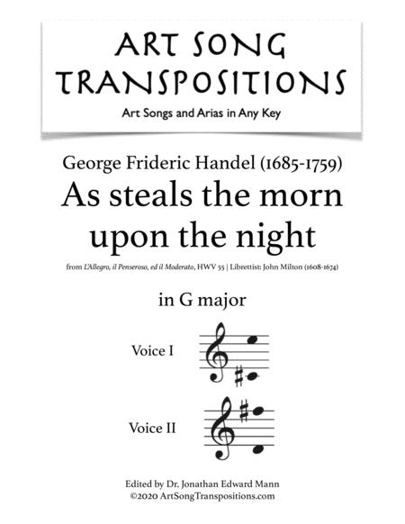 Free Sheet Music As Steals The Morn Upon The Night Transposed To G Major