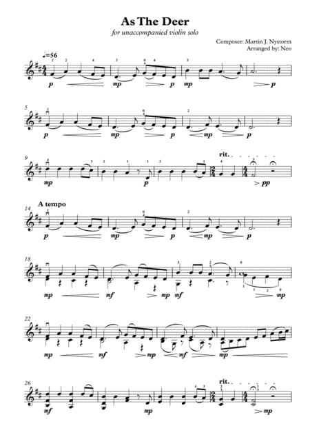 Free Sheet Music As The Deer For Unaccompanied Solo Violin