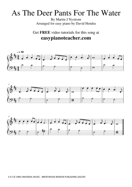 Free Sheet Music As The Deer Pants For The Water Very Easy Piano
