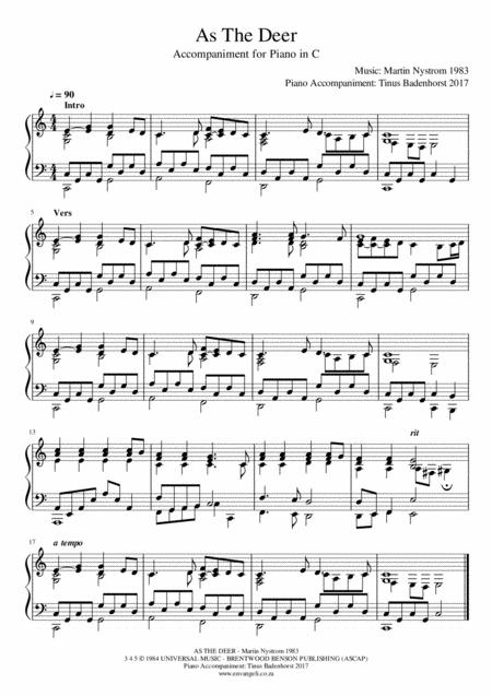 Free Sheet Music As The Deer Piano Accompaniment In C