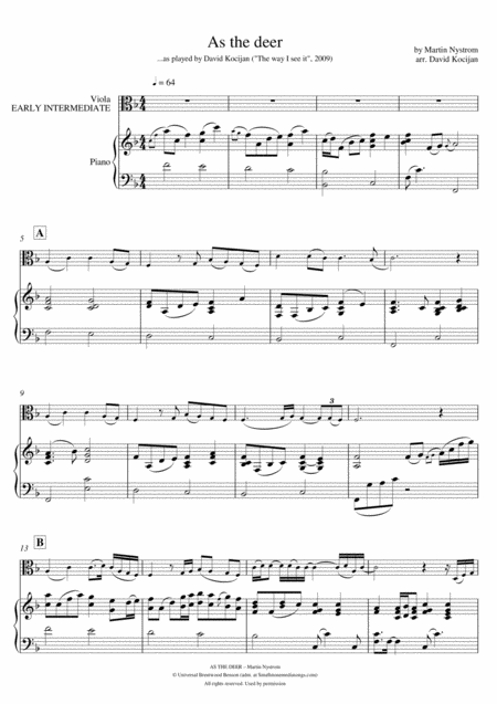 As The Deer Piano Viola Early Intermediate Sheet Music