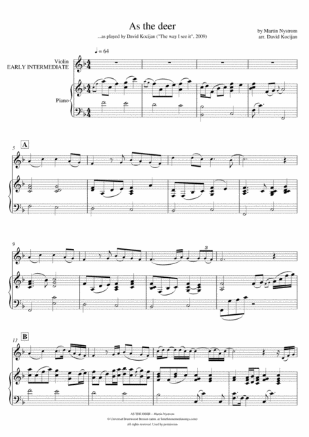 As The Deer Piano Violin Early Intermadiate Sheet Music