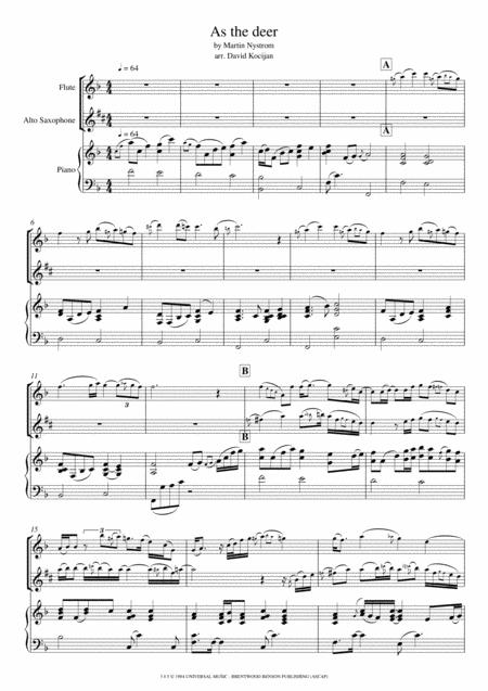 As The Deer Trio Piano Flute Alto Saxophone Sheet Music