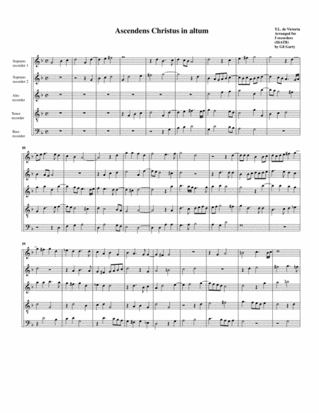 Free Sheet Music Ascendens Christus In Altum Arrangement For 5 Recorders