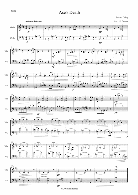 Ases Death From Peer Gynt Arr Violin Cello Sheet Music