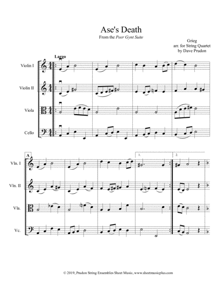 Ases Death From Peer Gynt For String Quartet Sheet Music