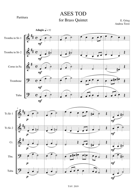 Free Sheet Music Ases Tod For Brass Quintet