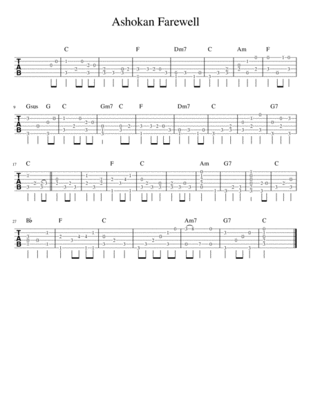 Ashokan Farewell For Solo Fingerstyle Guitar Sheet Music