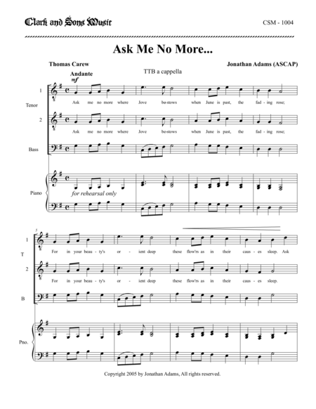 Ask Me No More Sheet Music