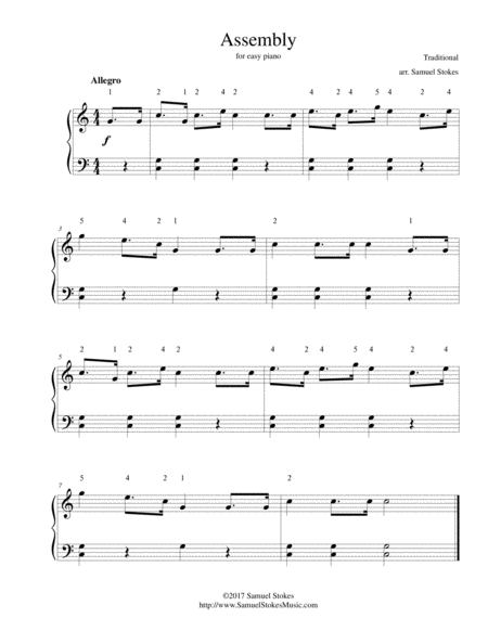 Assembly Bugle Call For Easy Piano Sheet Music