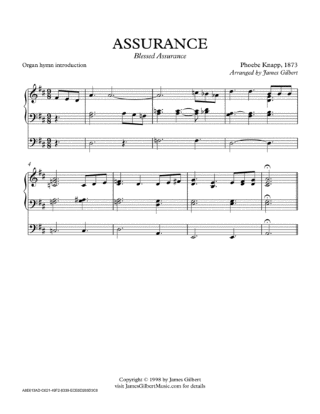 Free Sheet Music Assurance Blessed Assurance Ora