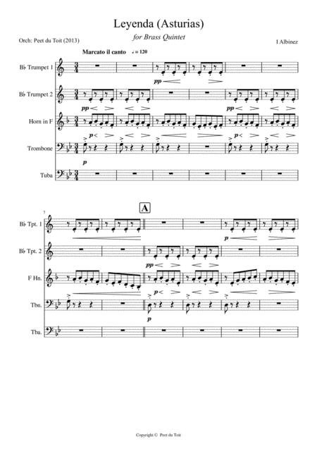 Asturias Leyenda Isaac Albniz Brass Quintet Sheet Music