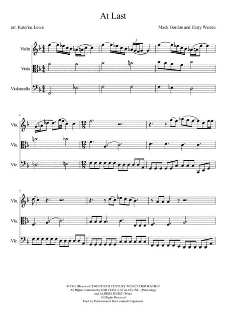 At Last Violin Viola Cello Sheet Music