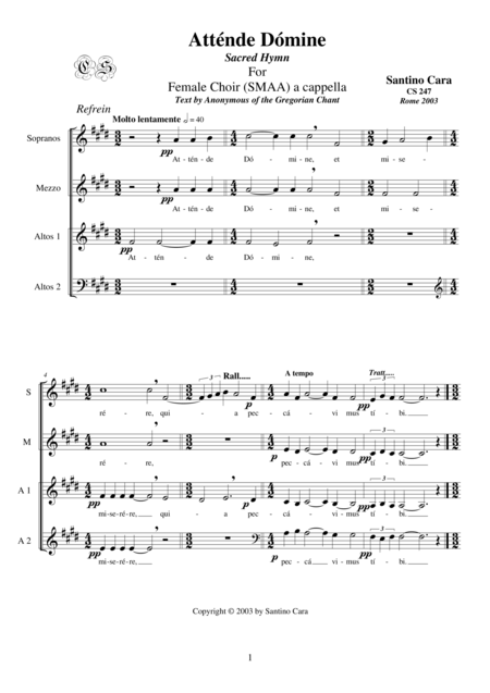 Free Sheet Music Attende Domine Hymn For Female Choir Smaa A Cappella