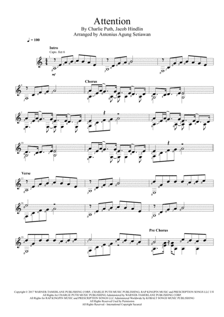 Free Sheet Music Attention Solo Guitar Score