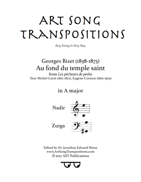 Au Fond Du Temple Saint A Major Sheet Music