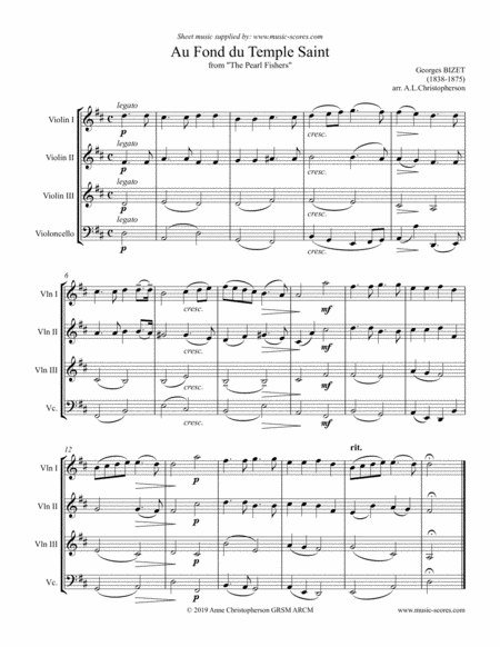 Au Fond Du Temple Saint Duet Theme Only From The Pearl Fishers Sheet Music