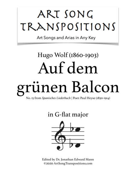 Auf Dem Grnen Balcon Transposed To G Flat Major Sheet Music