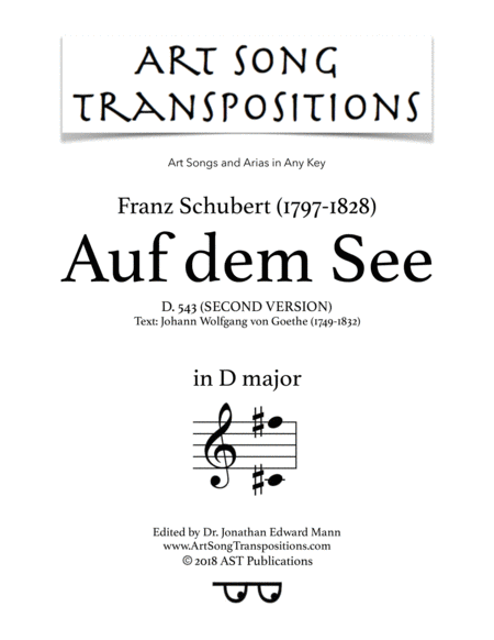 Auf Dem See D 543 D Major Second Version Sheet Music