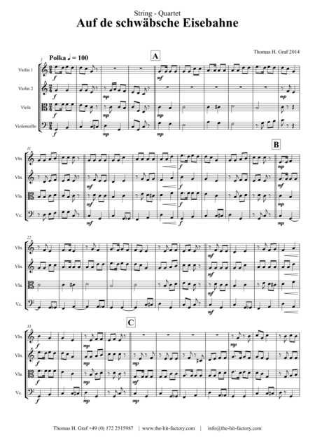 Free Sheet Music Auf Der Schwbsche Eisebahne Swabian Anthem Oktoberfest String Quartet