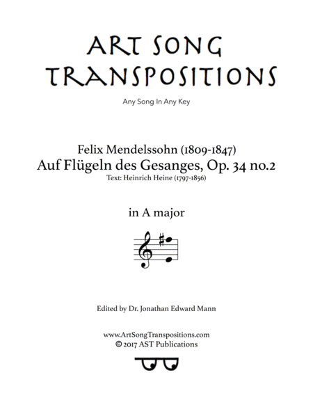 Auf Flgeln Des Gesanges Op 34 No 2 A Major Sheet Music