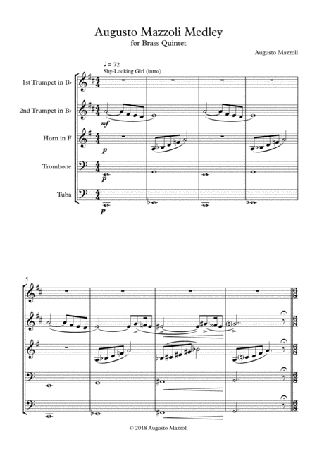 Augusto Mazzoli Medley For Brass Quintet Sheet Music