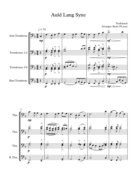 Free Sheet Music Auld Land Syne Trombone Sextet