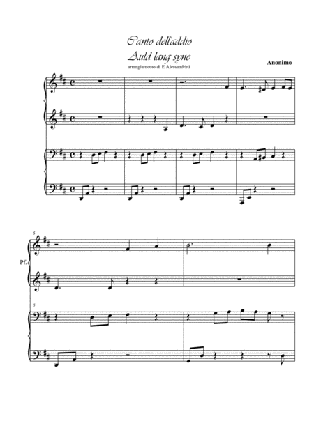 Auld Lang Syne 4 Hands Sheet Music