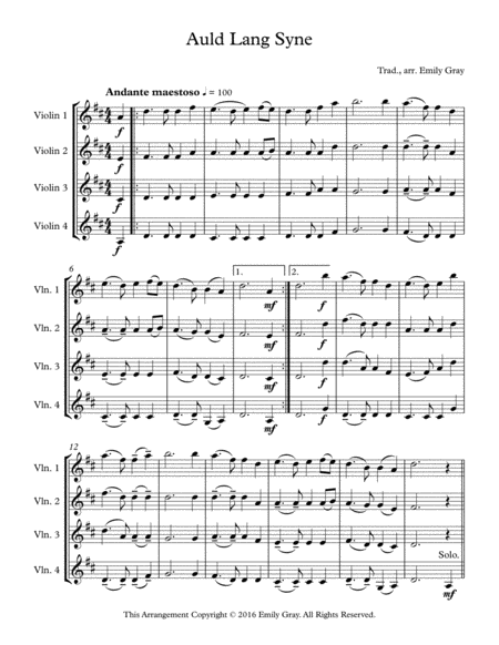 Free Sheet Music Auld Lang Syne 4 Violins