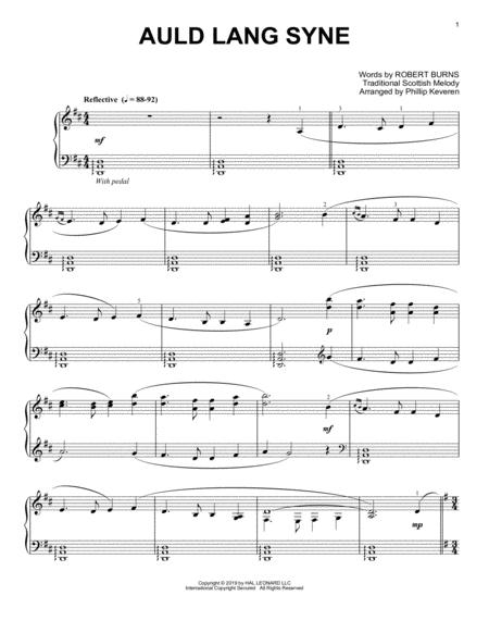 Free Sheet Music Auld Lang Syne Arr Phillip Keveren