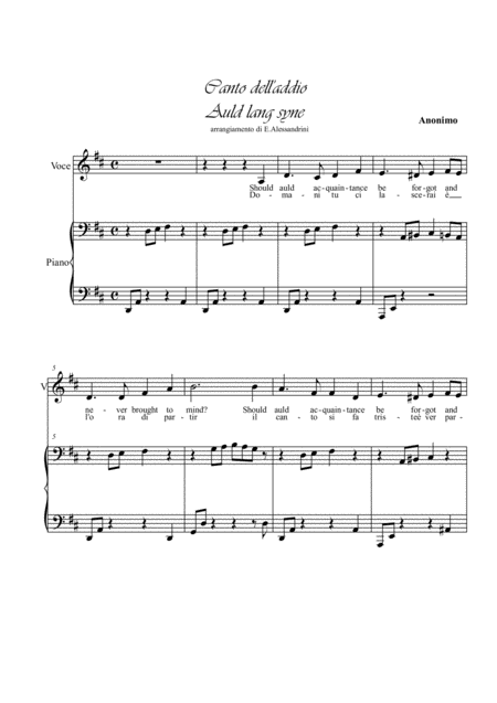 Free Sheet Music Auld Lang Syne Canto Dell Addio