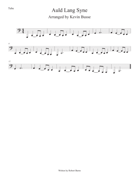 Auld Lang Syne Easy Key Of C Tuba Sheet Music