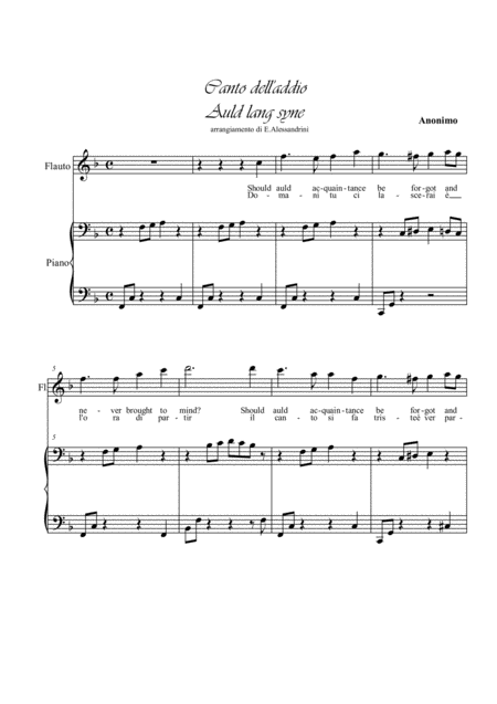 Auld Lang Syne Flute And Piano Sheet Music