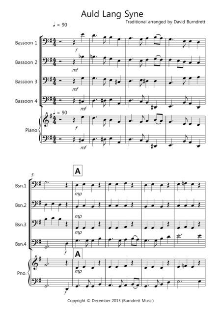 Auld Lang Syne For Bassoon Quartet Sheet Music