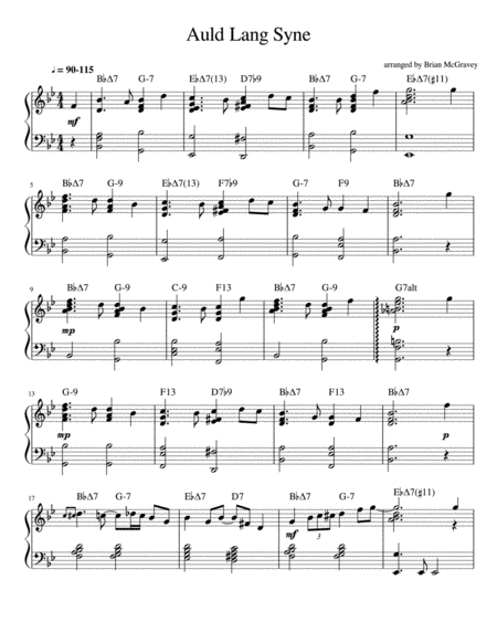 Auld Lang Syne Jazz Piano Sheet Music