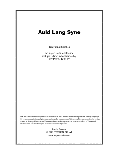 Auld Lang Syne Lead Sheet Arranged In Traditional And Jazz Style Key Of F Sheet Music