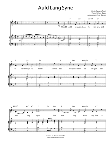 Free Sheet Music Auld Lang Syne Piano Vocal