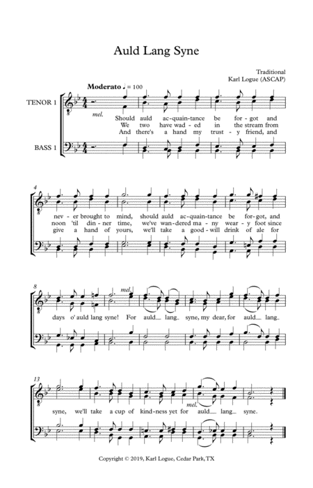 Auld Lang Syne Ttbb A Capella Sheet Music