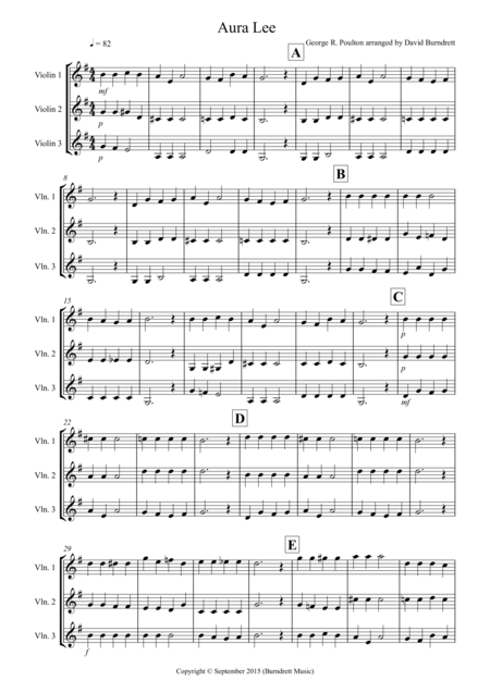 Free Sheet Music Aura Lee For Violin Trio