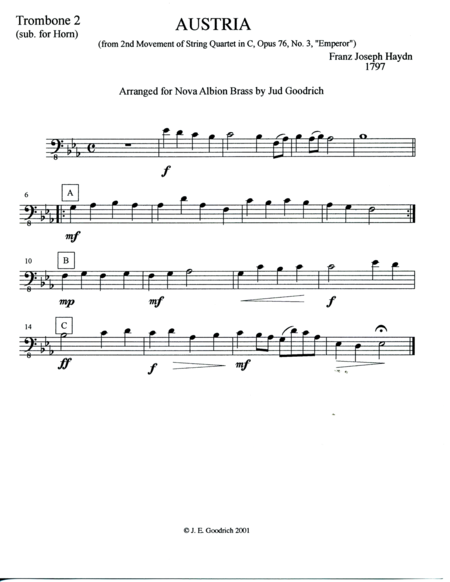 Austria For Brass Quintet Sheet Music