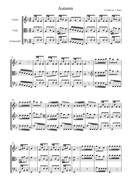 Autumn Excerpt By Vivaldi Arranged For String Trio Violin Viola And Cello Sheet Music