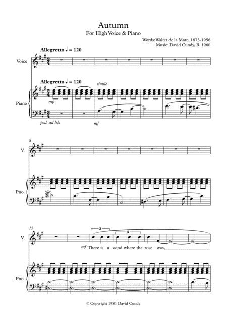 Autumn For High Voice And Piano Op 4 Sheet Music