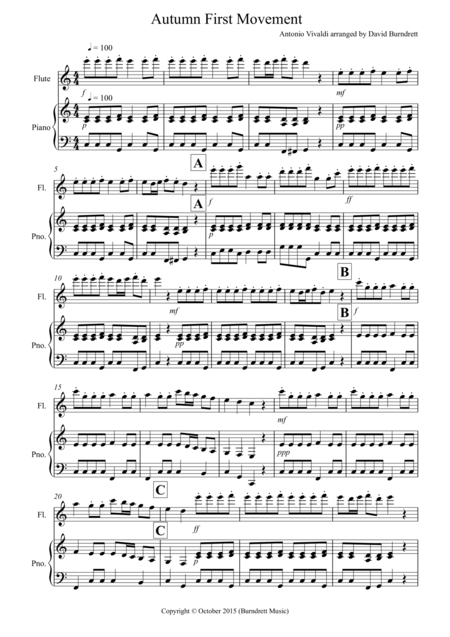 Free Sheet Music Autumn Four Seasons For Flute And Piano