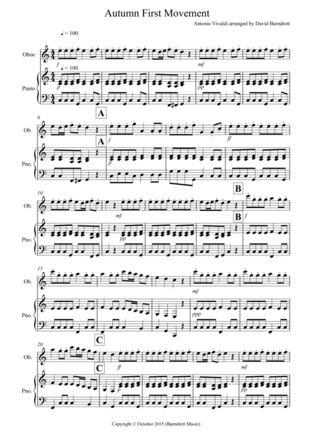 Free Sheet Music Autumn Four Seasons For Oboe And Piano