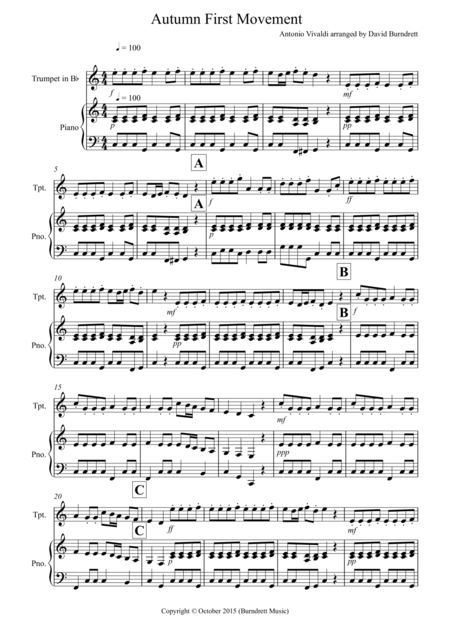 Free Sheet Music Autumn Four Seasons For Trumpet And Piano