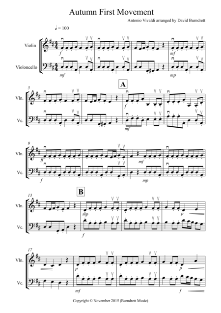 Autumn Four Seasons For Violin And Cello Duet Sheet Music