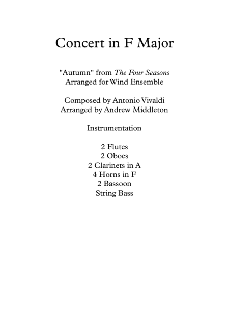 Free Sheet Music Autumn From The Four Seasons Arranged For Wind Ensemble