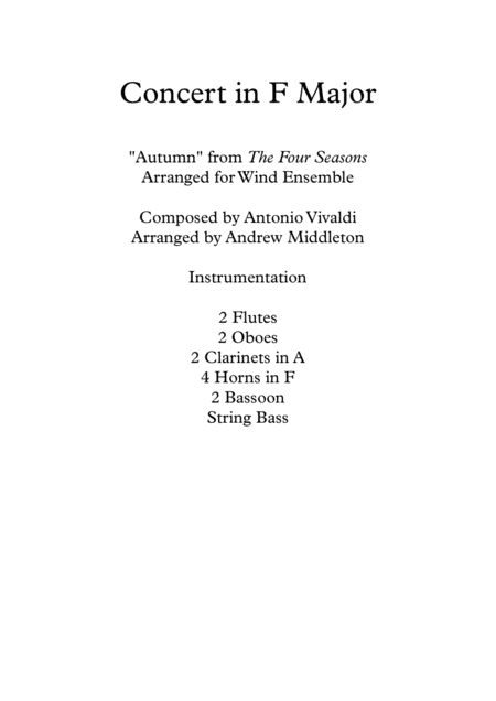 Autumn From The Four Seasons Arranged For Wind Ensemble Sheet Music